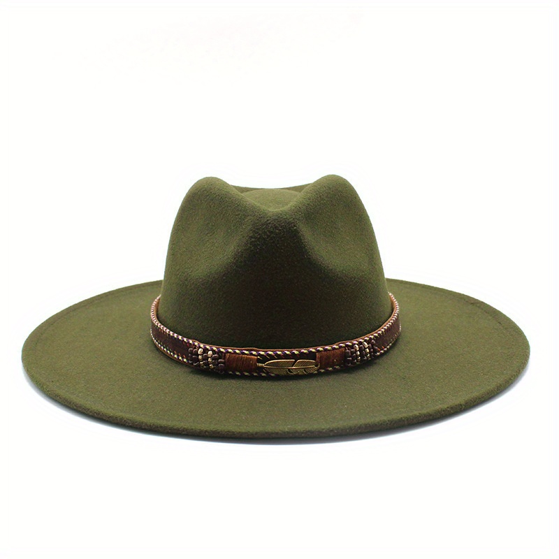 TEMU 1pc Unisex Wide Brim Western Cowboy Hat, Fedora Style Fall Winter, Ethnic Felt Hat