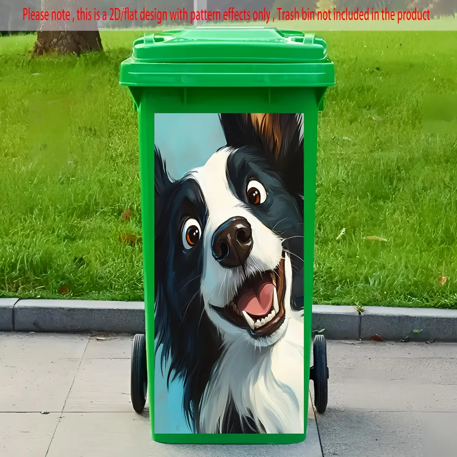Image of A Vibrant Cartoon Animal Trash Can Sticker - 12.2x27.56 Inches, Featuring A Border Collie Illustration, Suitable For Trash Cans, Walls, Kitchens, And Outdoor Use, With A Easy To Apply