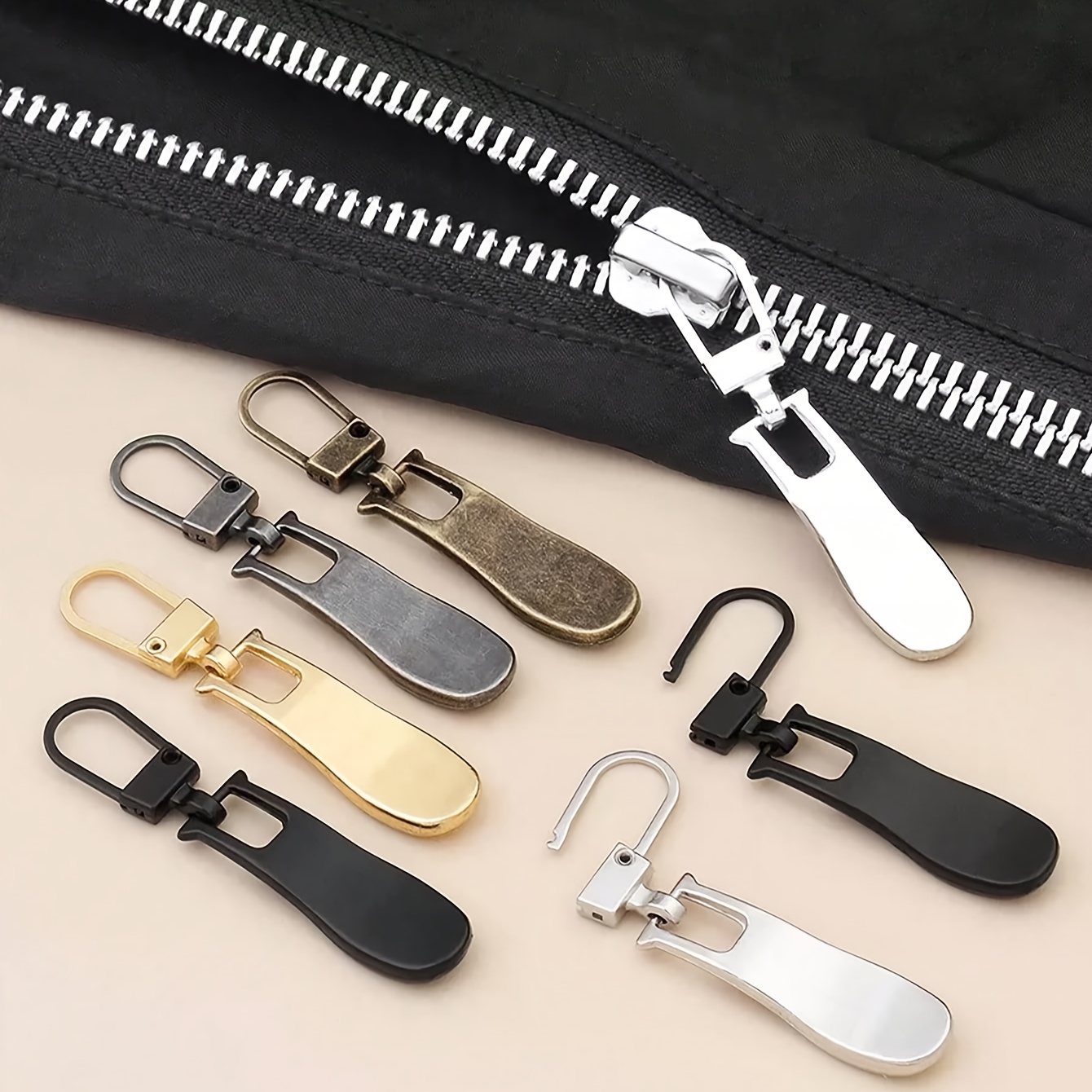 TEMU Removable Pull Tab Metal Zipper Head 5pcs, Luggage Repair Kit, Zipper Repair Additions, Decorative Zipper, Fashion Zipper, Firm Zipper Head,