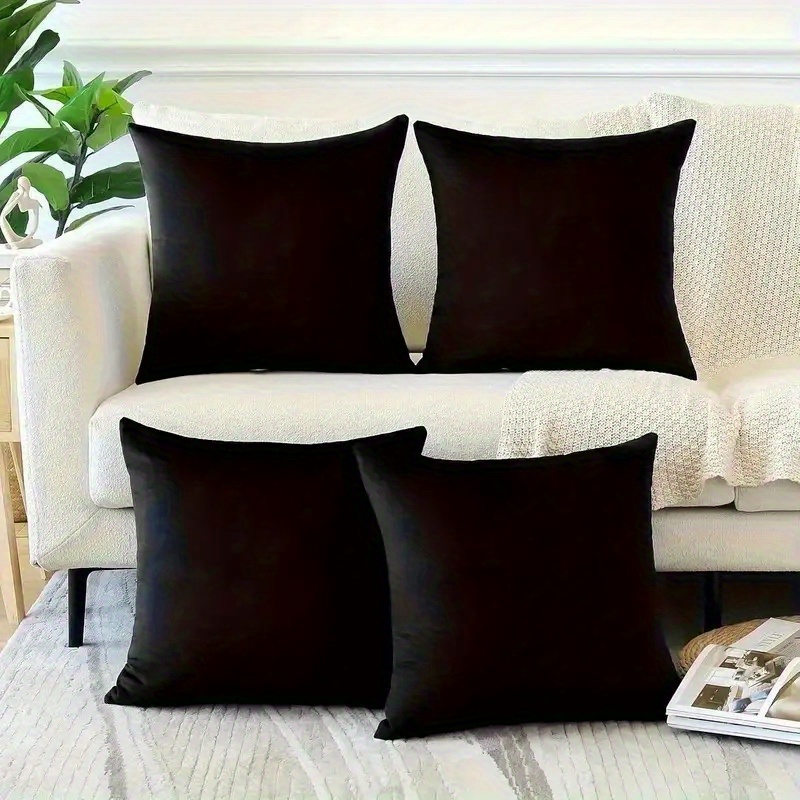 TEMU 4pcs Set, Solid Black Minimalist Pillow Covers, Single-sided Print, 2d Printed Pillowcases, Soft Short Plush, Multiple Sizes, Machine Washable,