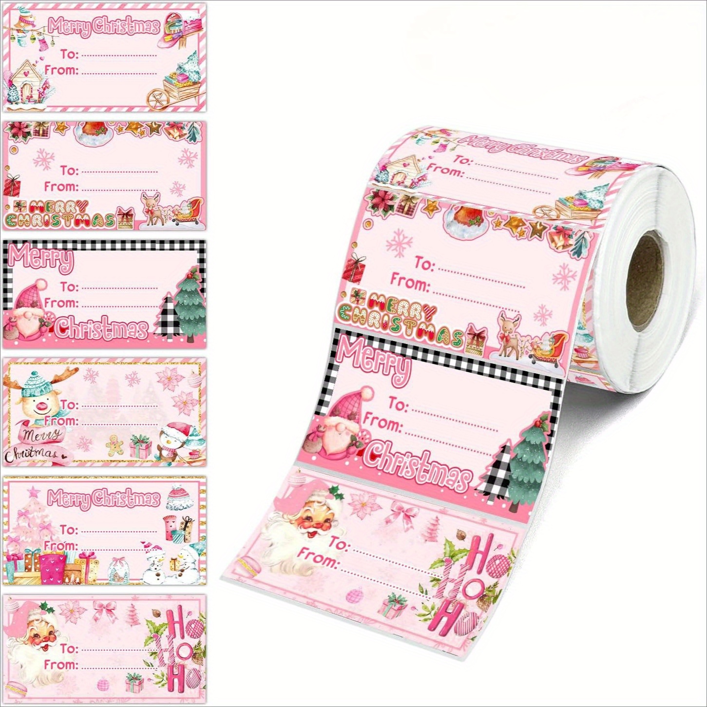 180pcs pink christmas wrapping stickers - festive santa & reindeer design, 7.49 x 4.06 cm, gift boxes, favors, and holiday decorations, christmas decorations - toys & games - Temu United Kingdom