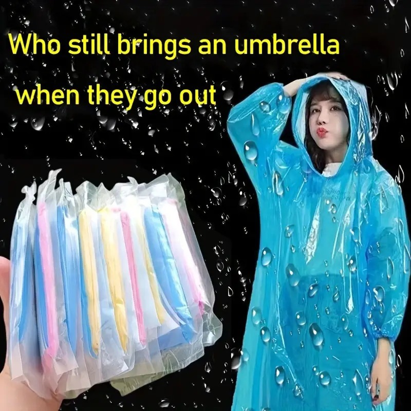 Image of 6pcs Set Of Universal Disposable Compression Ponchos - Pe Material, Pocket-sized Portable, Suitable For Hiking/camping/fishing, Adult Gear, Random Colors