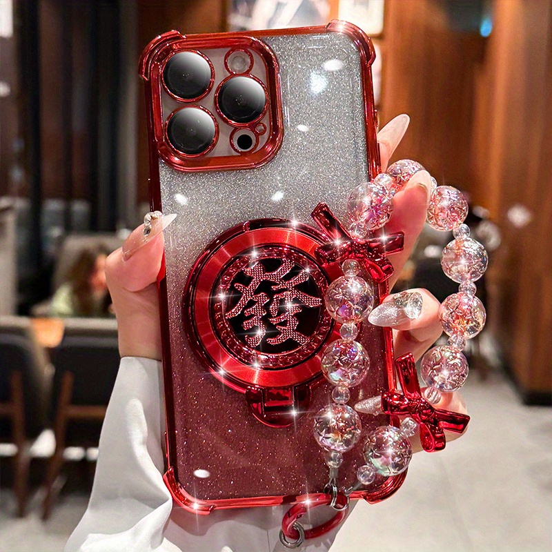 TEMU Phone Case: 2025 New Year Edition Case Suitable For Iphone 16 Pro Max, 15 Plus, With Drop Protection, Wrist Strap, And Magnetic Kickstand.