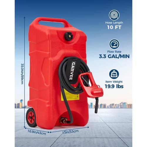 1 pack red 60l hdpe mobile fuel tank with rolling wheels manual pump and 10ft siphon hose leak proof storage caddy for car weeder boat tractor generator