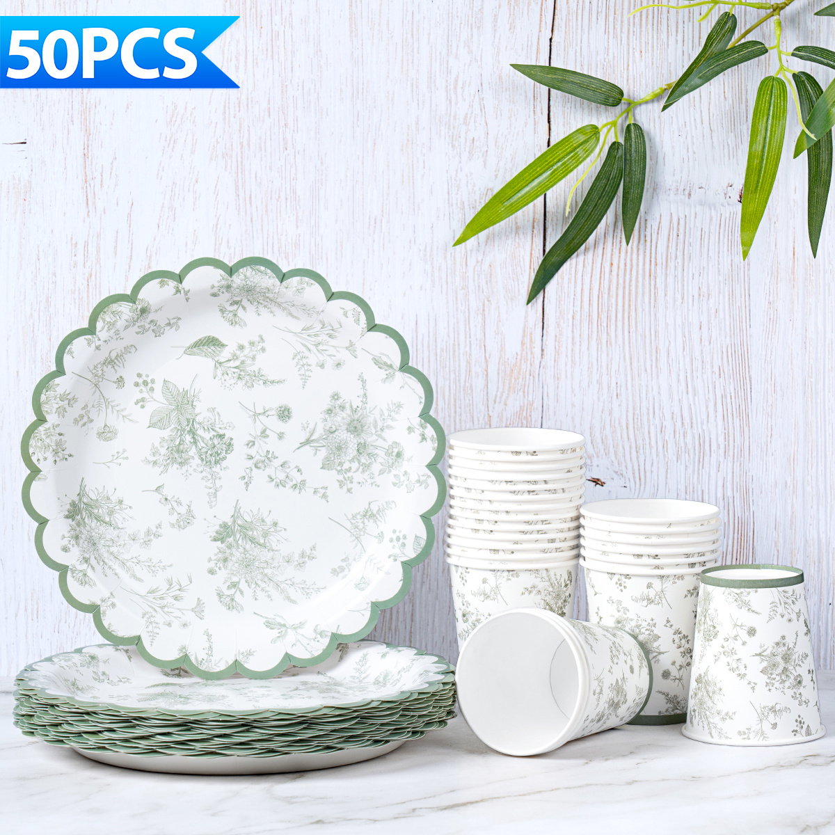 item picture 50pcs disposable party tableware   blue and white porcelain     25pcs of 9 inch plates and paper cups suitable for 25 guests disposable paper plates for parties suitable for birthdays weddings   i halloween i