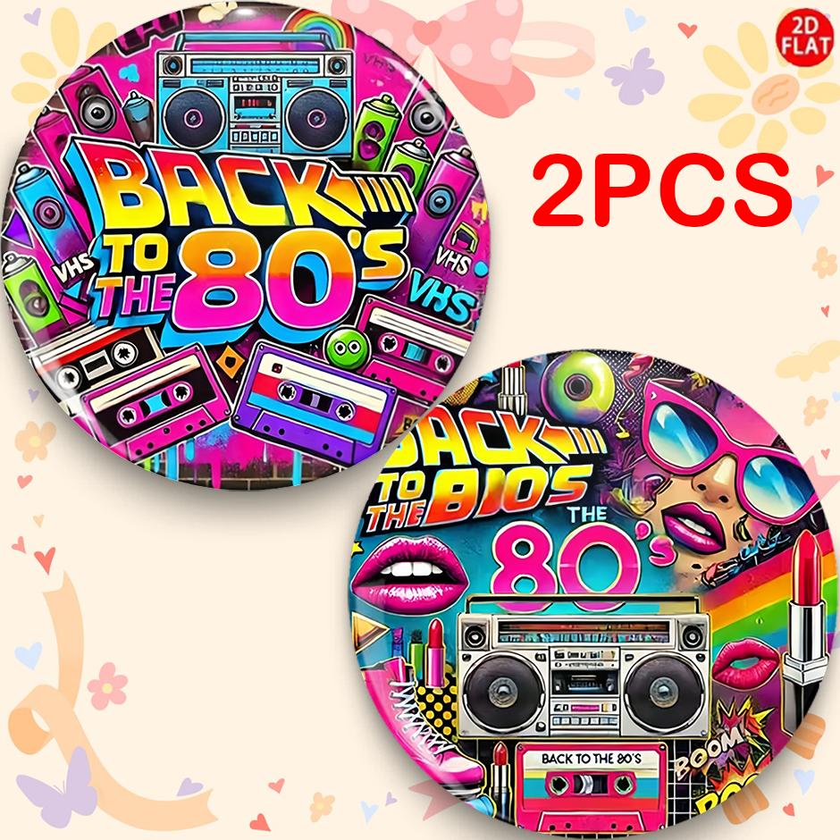 E-shop 2D Flach, 2 Stück/Set 80er Retro-Stil Klassische Mode Brosche/Anstecker/Abzeichen (2D FLACH), Kombinierbar mit Jeans, Kleidung, Rucksäcken ,