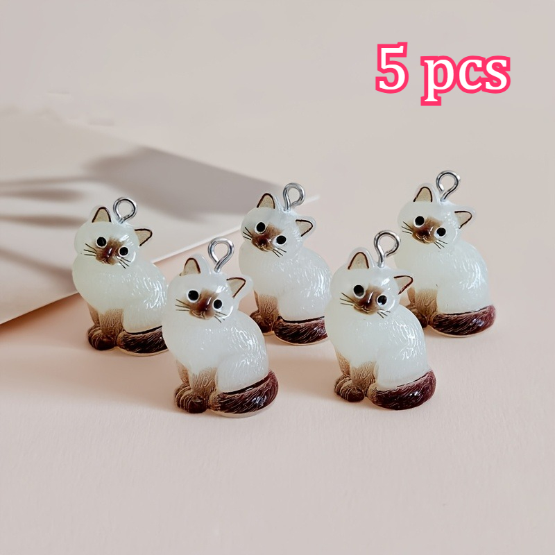 TEMU 5pcs 5pcs Suitable For Diy Crafting Resin Charms - Translucent Ragdoll Cat Pendants With Kitten Faces, Suitable For Making Accessories,, Zipper