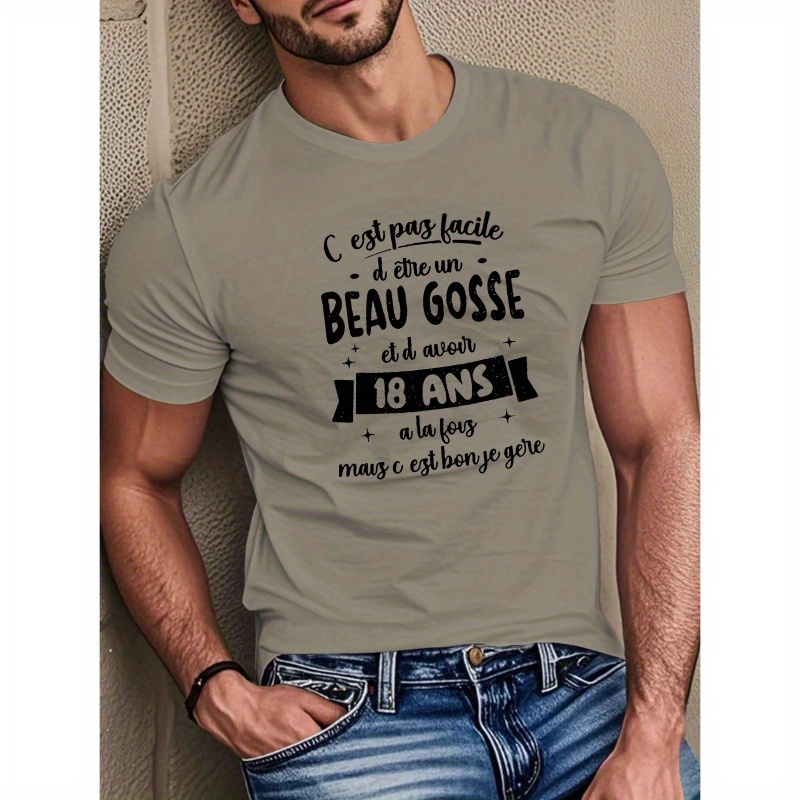 

T-shirt homme avec française, des 18 ans, col rond décontracté, motif géométrique, coupe standard, % polyester, légèrement extensible, haut en d'été, 150 g/m² - Bleu