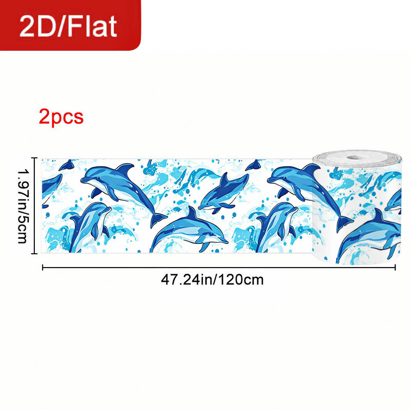 TEMU 2 Rolls 2d/flat Self-adhesive Removable Caulk Tape, Dolphin Ocean Theme Pattern Sealing Strip, Cuttable Home Renovation Decorative Strip, Size: