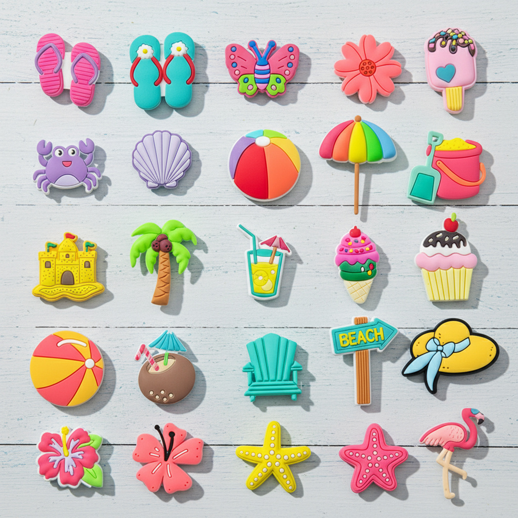25pcs Soft Pvc Complete Summer Beach Vacation Shoe Charms Set Compatible With Garden Sandals Holiday Party Decoration