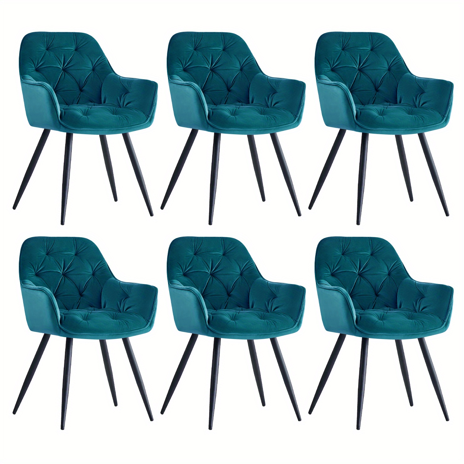 Set Of 2/4/6 Dining Room Chairs With Thick Velvet Fabric Padded Seats, Metal Legs, Amrests And Backrest Corner Chair For Lounge, Living Room
