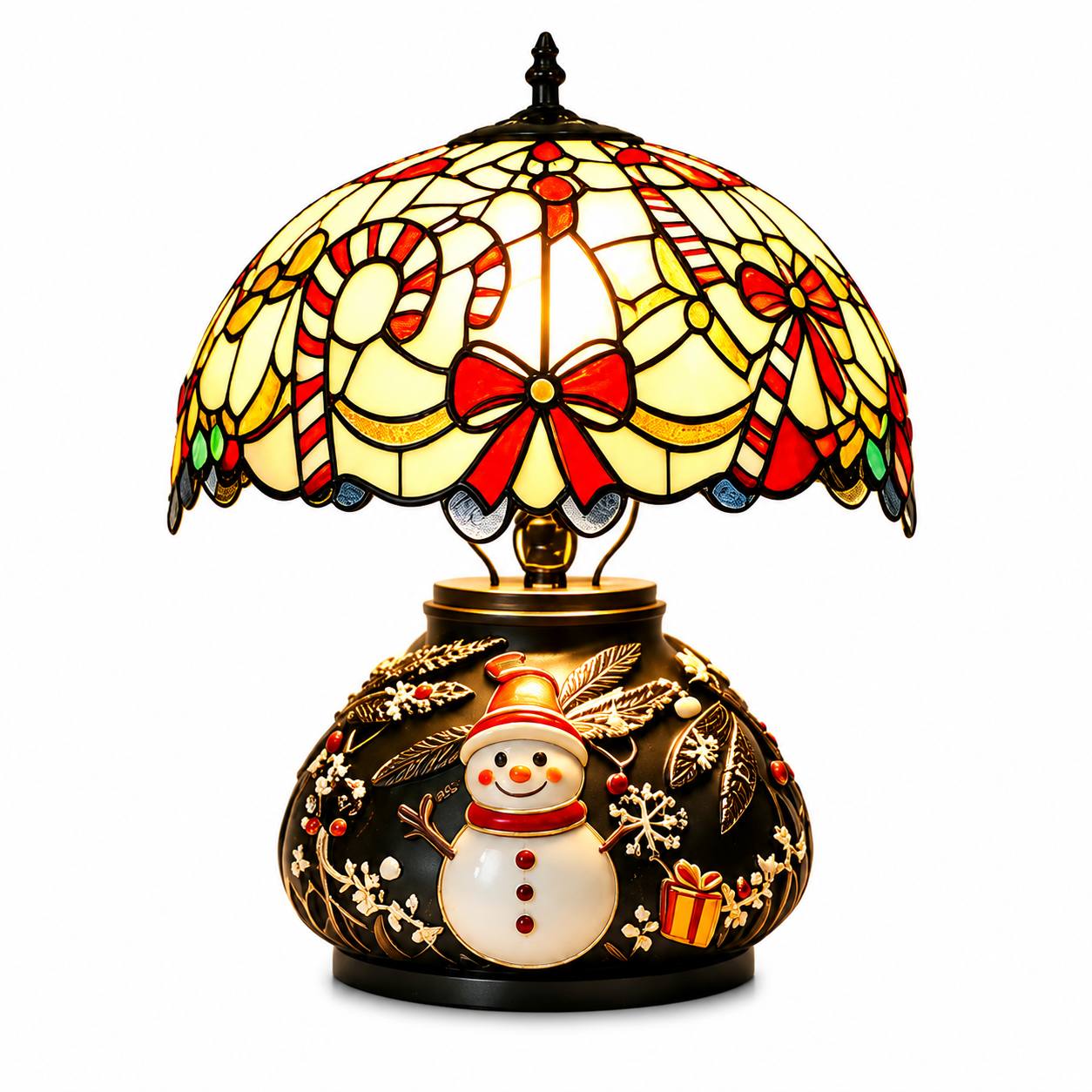 TEMU Christmas Stained Glass Resin Decorative Table Lamp, Usb-powered Led Night Light, Featuring Snowman, Candy Cane, And Bow Patterns, A Warm