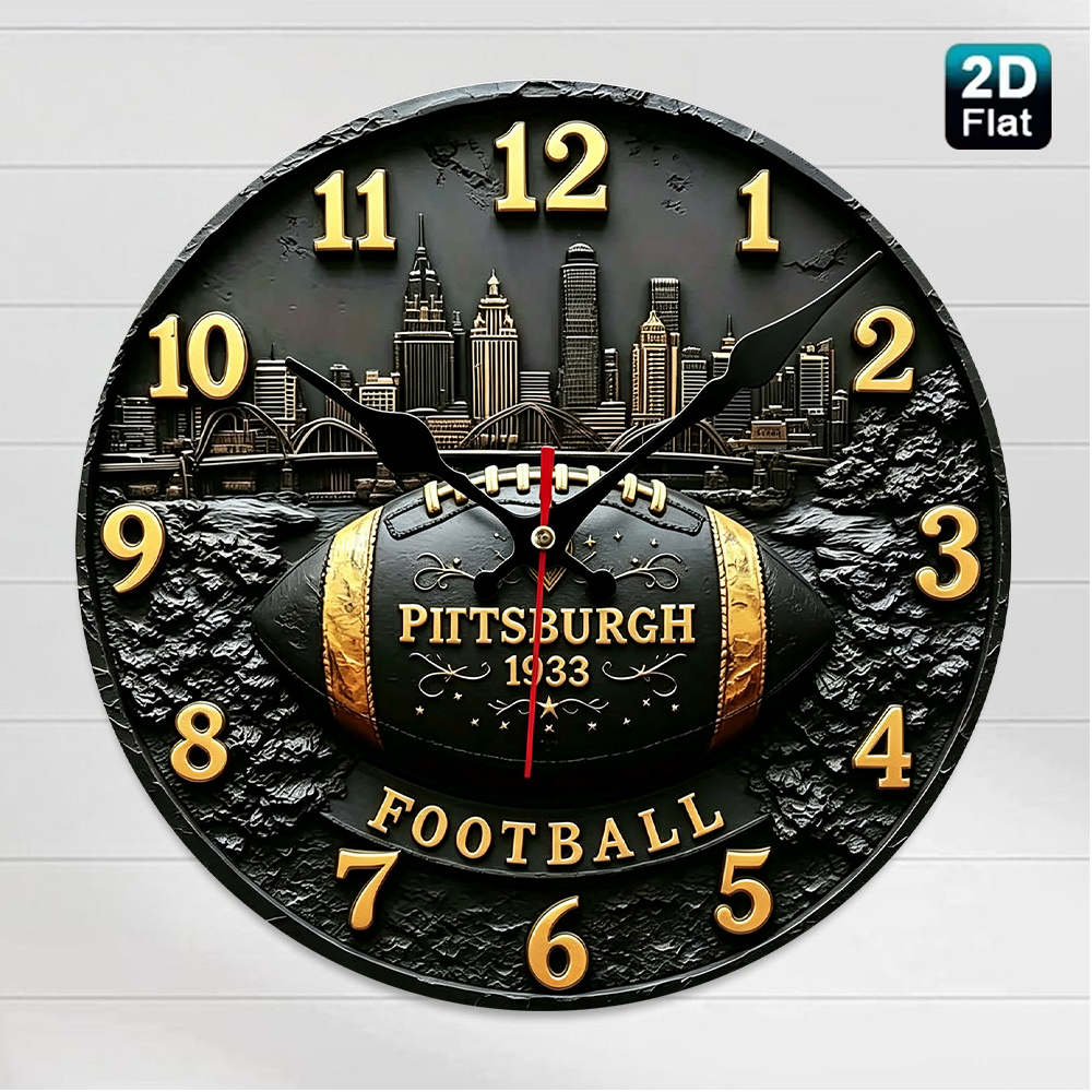 TEMU 1 Pittsburgh Wall Clock, Silent 2d Flat Decorative Circular Wall Clock, Retro Sports Theme Wall Clock, Mural Decoration, Suitable For Men's Cave