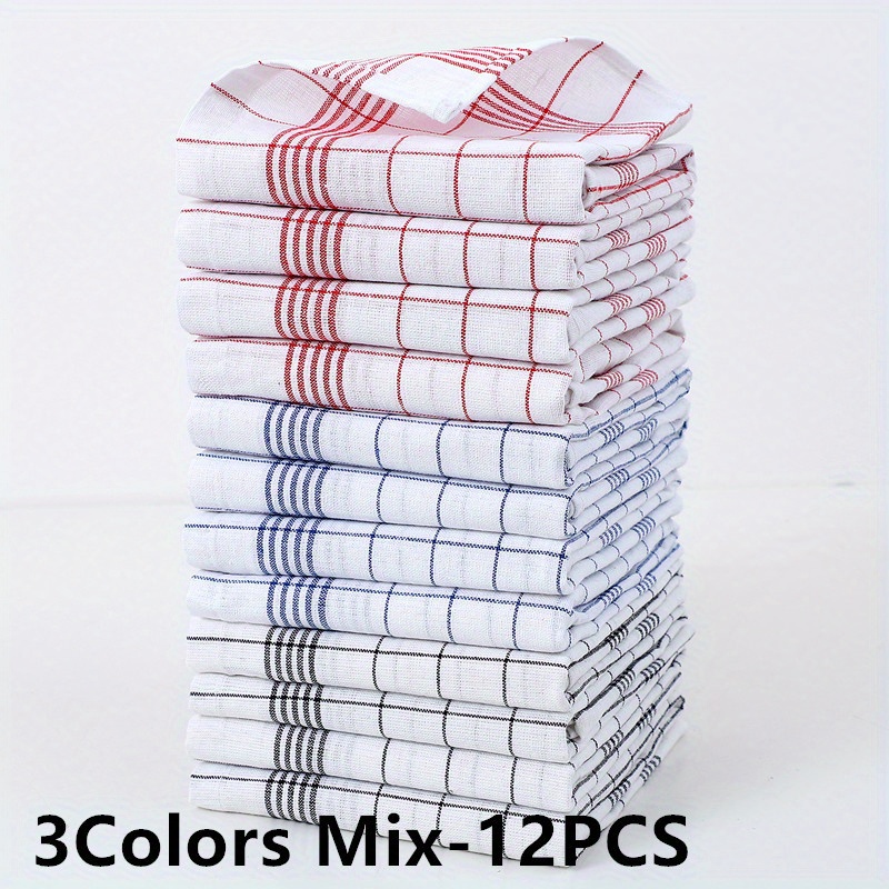 TEMU Lot de 12 torchons de cuisine en coton de style vintage, chiffons de nettoyage rectangulaires avec à rouge, bleu et , parfaits pour assiettes,