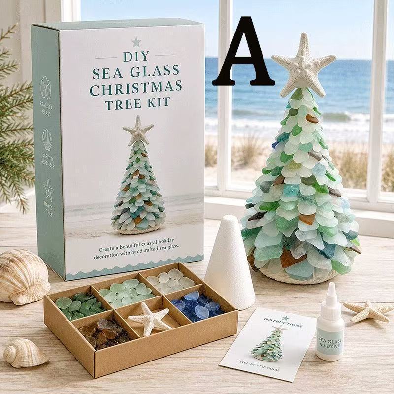 item picture diy sea glass christmas tree kit with pvc glass ornaments pre decorated suitable for holiday table centerpieces themed decorations diy assembly glass   not included for parties nautical themed table displays