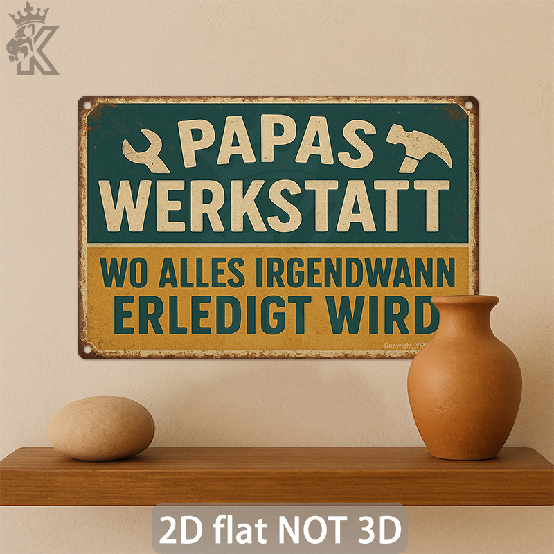 E-shop 2D Flach, 1 Stück Schwerlast-Eisen Vintage Deutsche Werkstatt Metallschild - Retro Garage Wanddekoration mit "Wo alles erledigt wird" Spruch -
