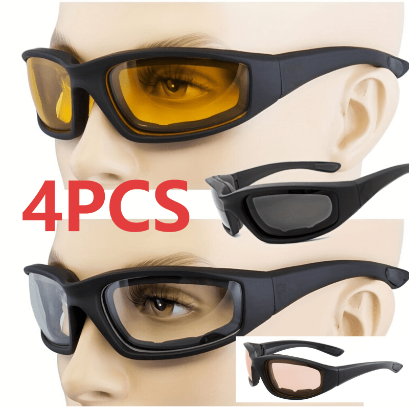 TEMU 4pcs Men's And Women's Glasses - Windproof And Protective With Comfortable Pads, Unisex With Lenses, Suitable For Activities Such As And