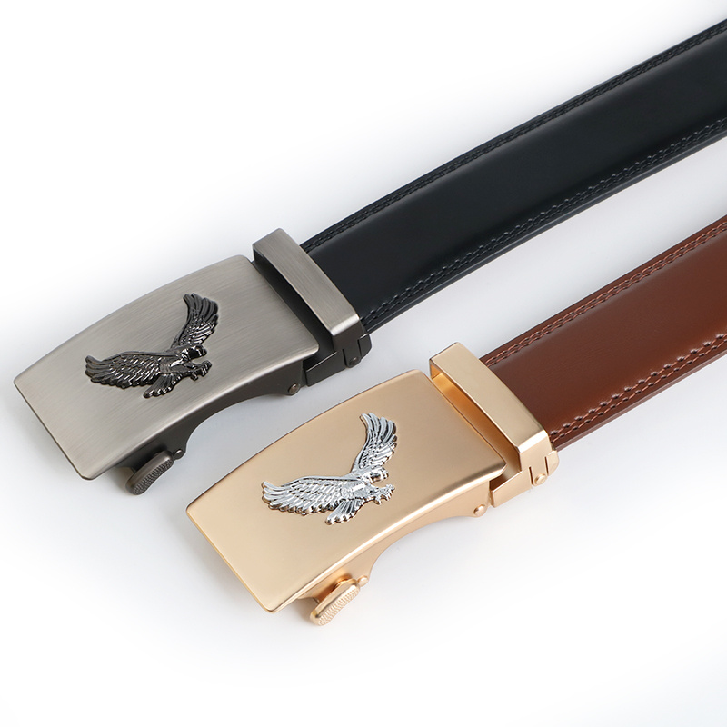 Men's Adjustable Leather Ratchet Belt with Alloy Buckle
