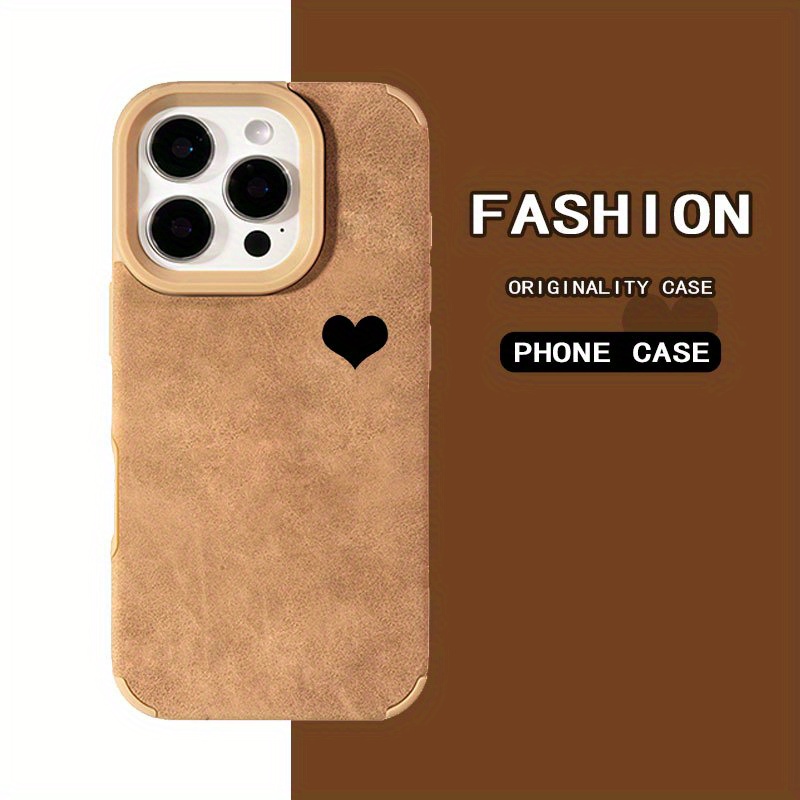 TEMU Phone Case - A Minimalist Black Heart Pattern Silicone Suede Phone Case For Iphone 14 Pro Max, For Iphone 16 Pro Max, For Iphone 15 Pro Max, For