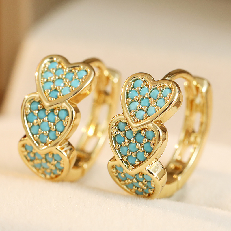Women's Turquoise Heart-Shaped Circle Earrings, Handmade
