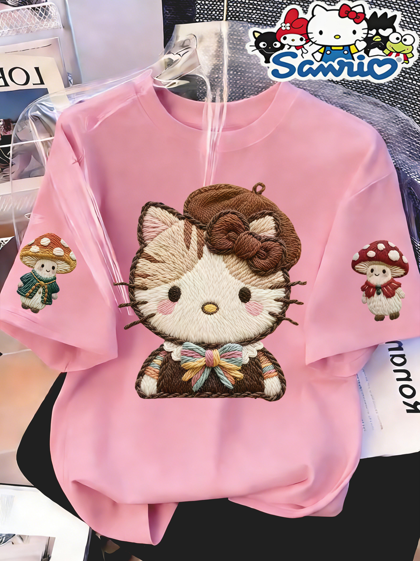   without and mushroom elf and bow pattern ladies round neck t shirt printing versatile leisure sports   and summer machine washable comfortable and fit suitable for