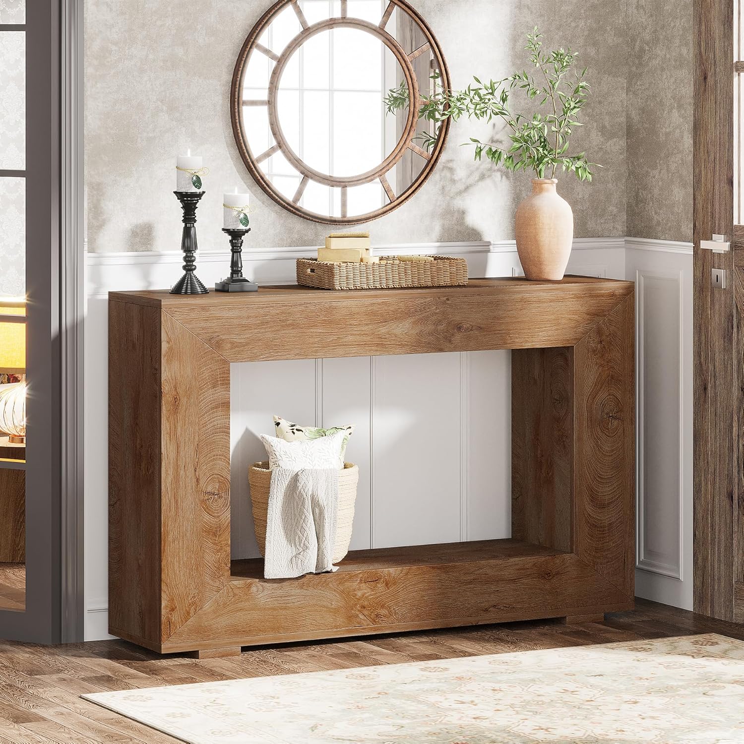 Farmhouse Console Table, 47 Inches Entryway Console Table With Storage, Industrial Hallway Accent Table For Living Room, Entrance
