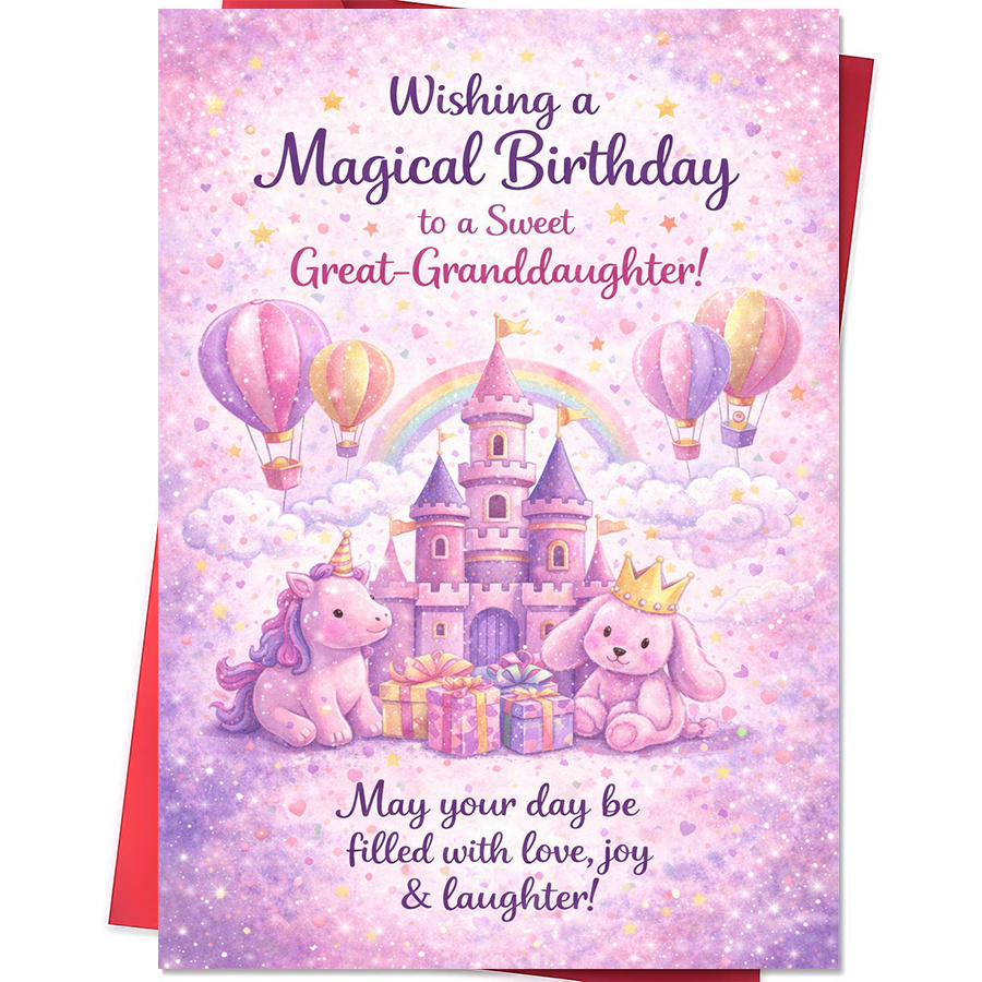 TEMU 1 Greeting Card And 1 Envelope 1pc Magical Birthday Greeting Card For Grandparents To Send To Their Sweet Great-granddaughter Featuring Castle