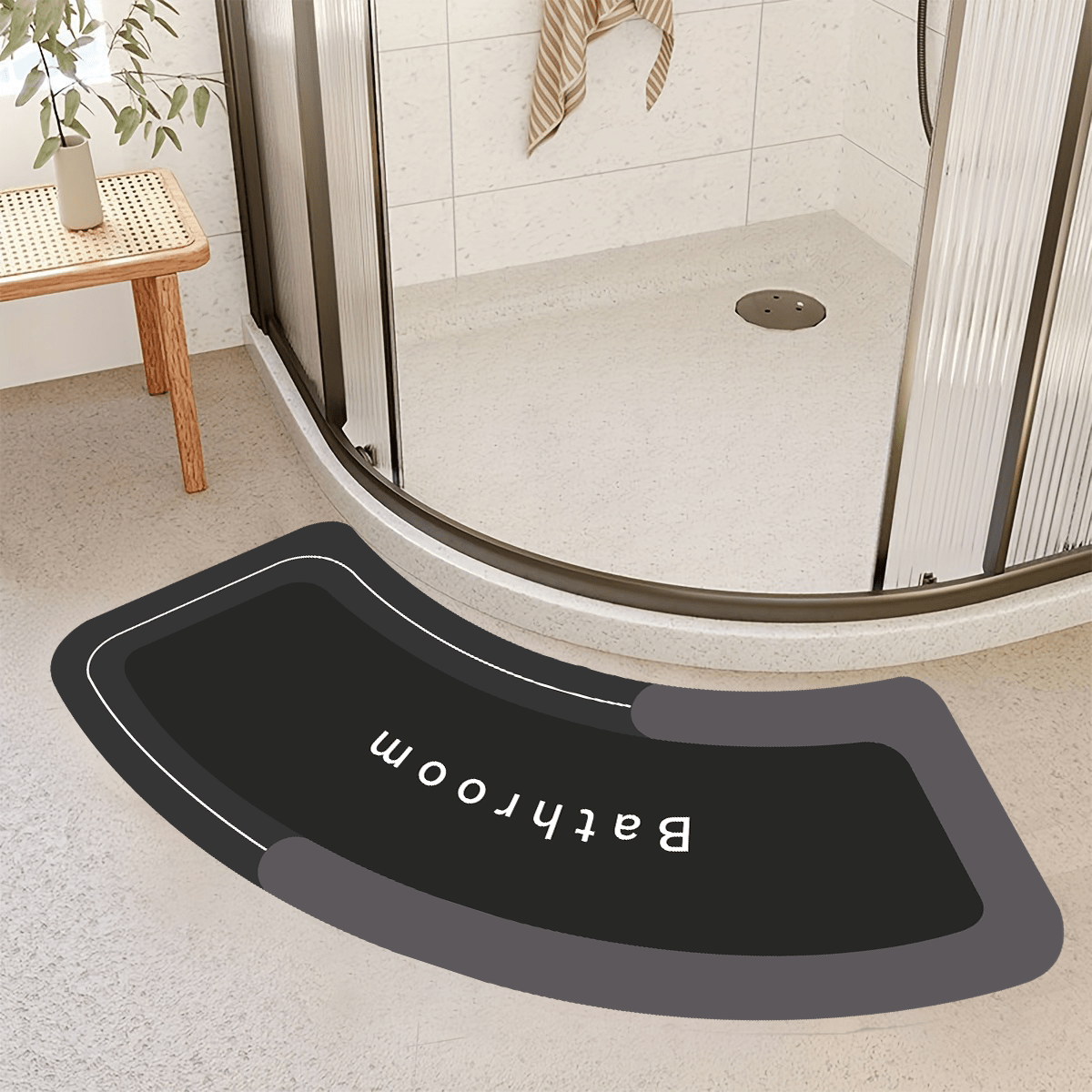 TEMU 1pc Semi-circular Minimalist Bathroom Anti-slip Mat, Mud Material Semi-circular Floor Mat, 1000g Per , Machine Washable Floor Mat, Suitable For