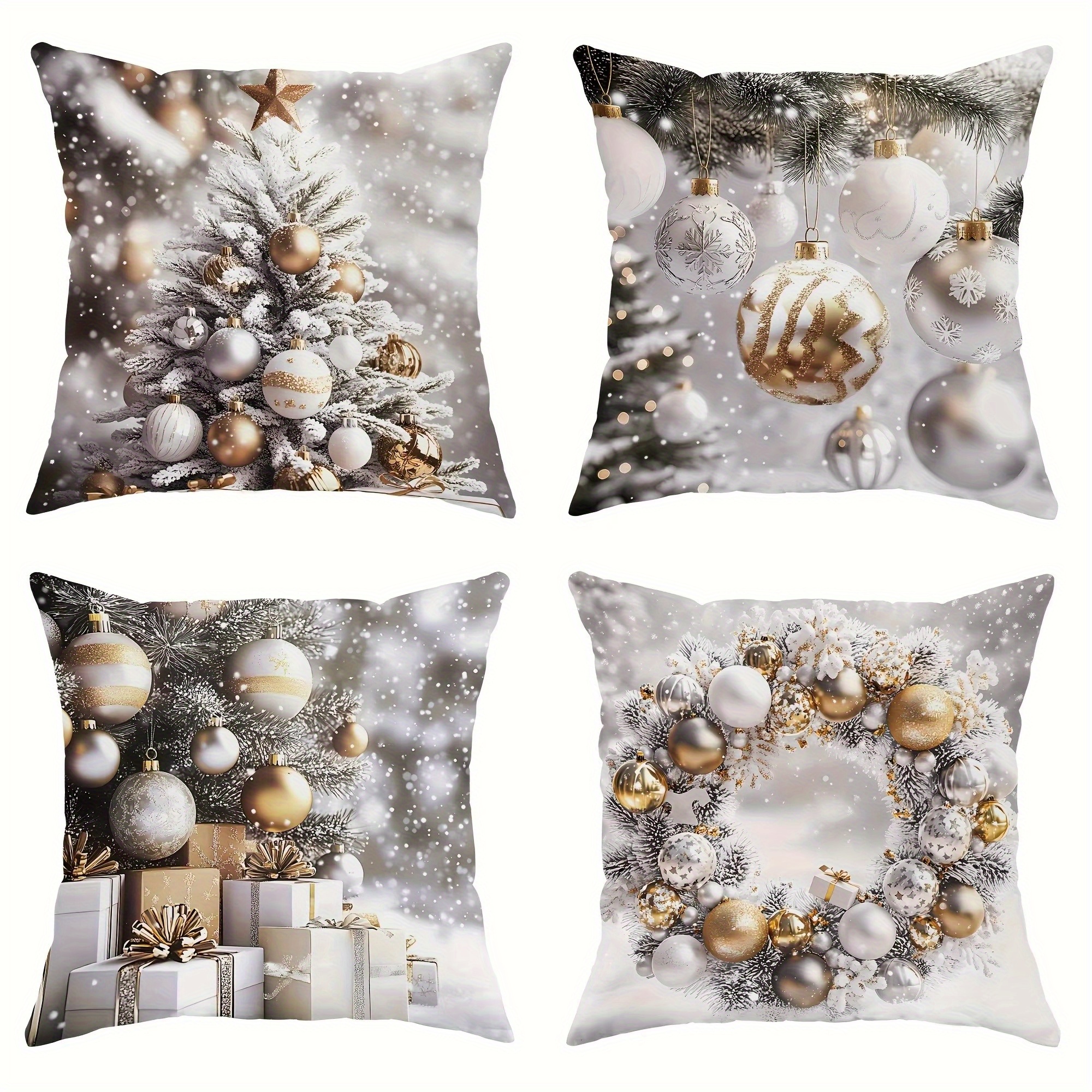 

4pcs Christmas , Santa Snowman , , Zippered Cushion For Sofa Decor