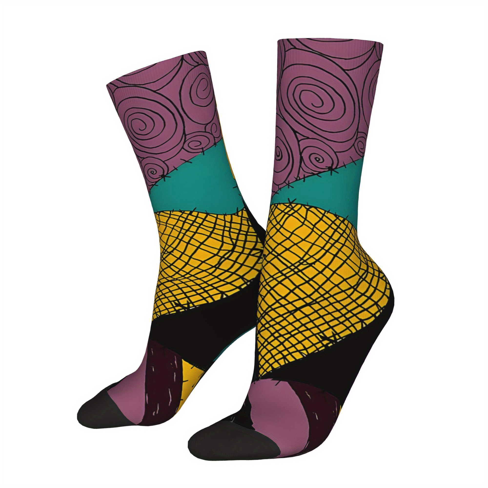 TEMU 1 Pair Retro 's Dress Themed Men's Socks, Polyester 95% Elastane 5%, Knit Fabric, Hand Washable, Hip Hop Pattern Print, Crew Socks, Novelty Socks