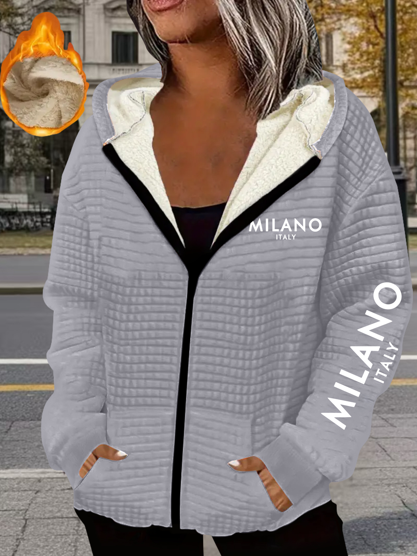 Dames Hooded Waffle Jacket met Milano Italy Logo-achtige Belettering