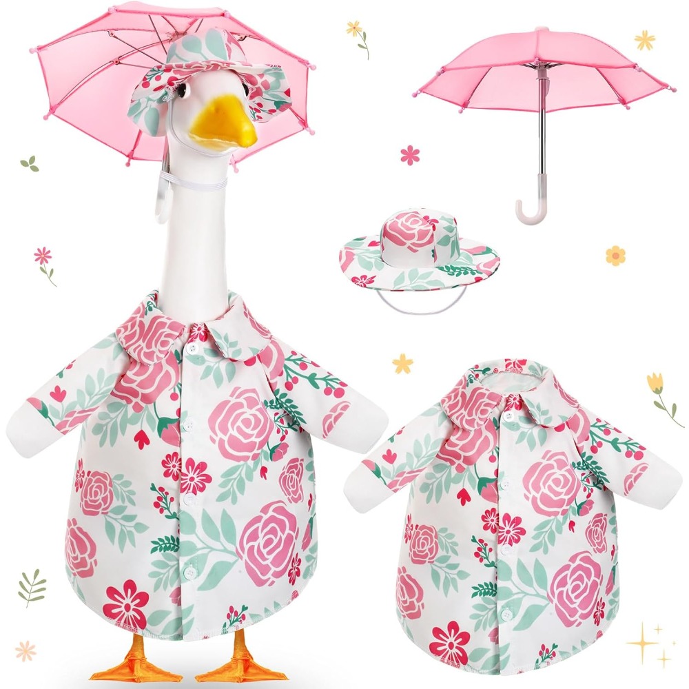 a pink floral patterned porch dress for   inch lawn geese featuring a pink flower skirt suitable for outdoor garden lawn decoration   and summer