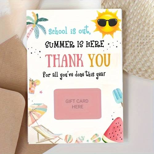 summer teacher appreciation gift card holder tropical with palm trees flip flops and sun hat adds festive cheer for teachers day christmas birthdays and holidays gift card slot and message space