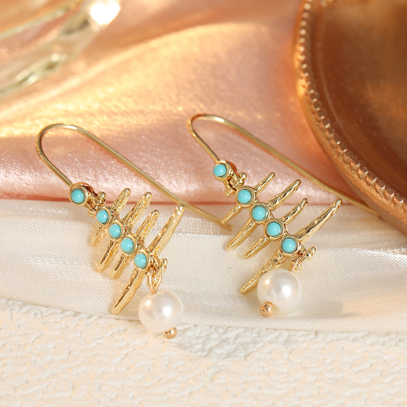 Ladies' Texture Branch Leaf Long Ear Hook Earrings