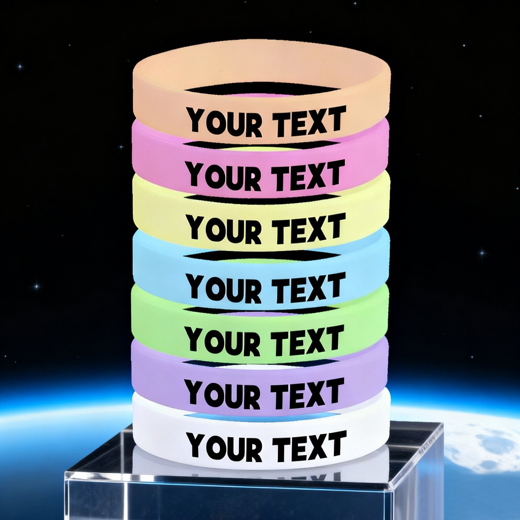75pc Glow-in-the-Dark Silicone Wristbands, Customisable