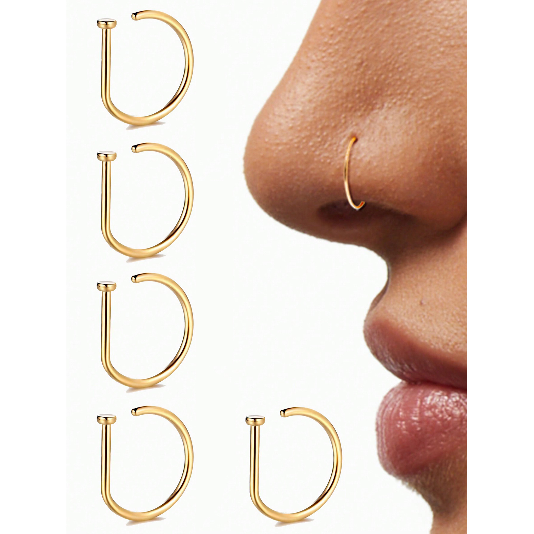 3pcs Geometric Shape Punk Nose Rings Set, Stainless Steel