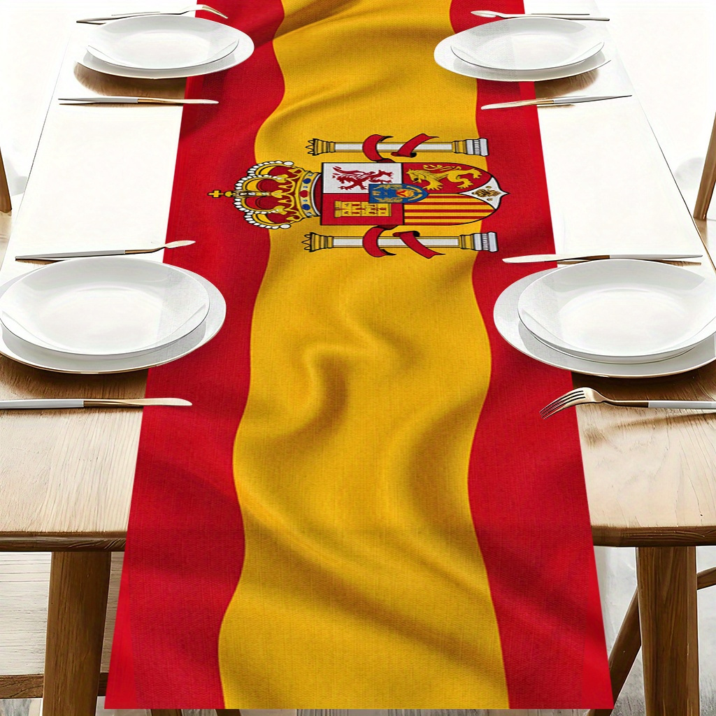 TEMU 1pc 2d Runner, Spanish Flag, Kitchen Dining Table Decor, Creative Gift, Rectangular Table, Coffee Table Decor Tablecloth, Tabletop Decoration