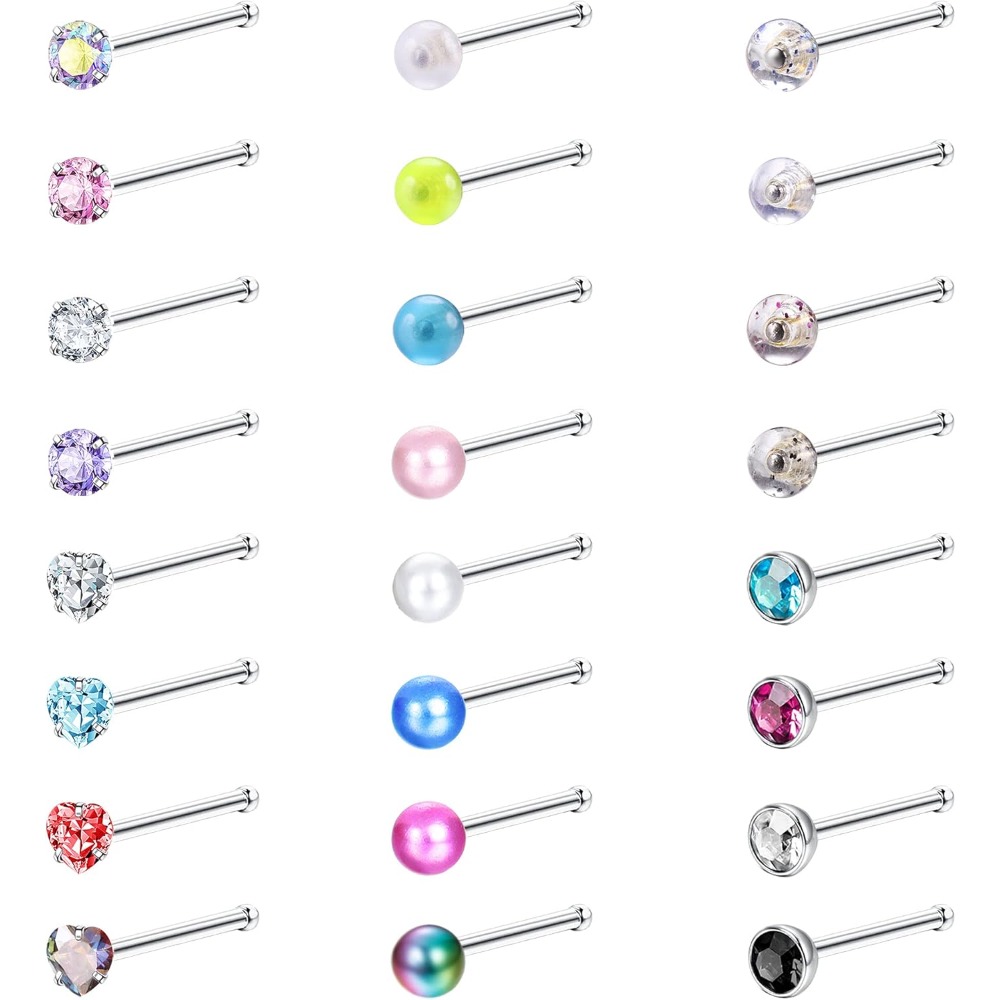 Image of 24pcs Stainless Steel Screw-shaped Nose Rings Studs | Sexy And Versatile Jewelry For Daily And Party Occasions, Featuring Synthetic Zirconia, Brand: Milacolato