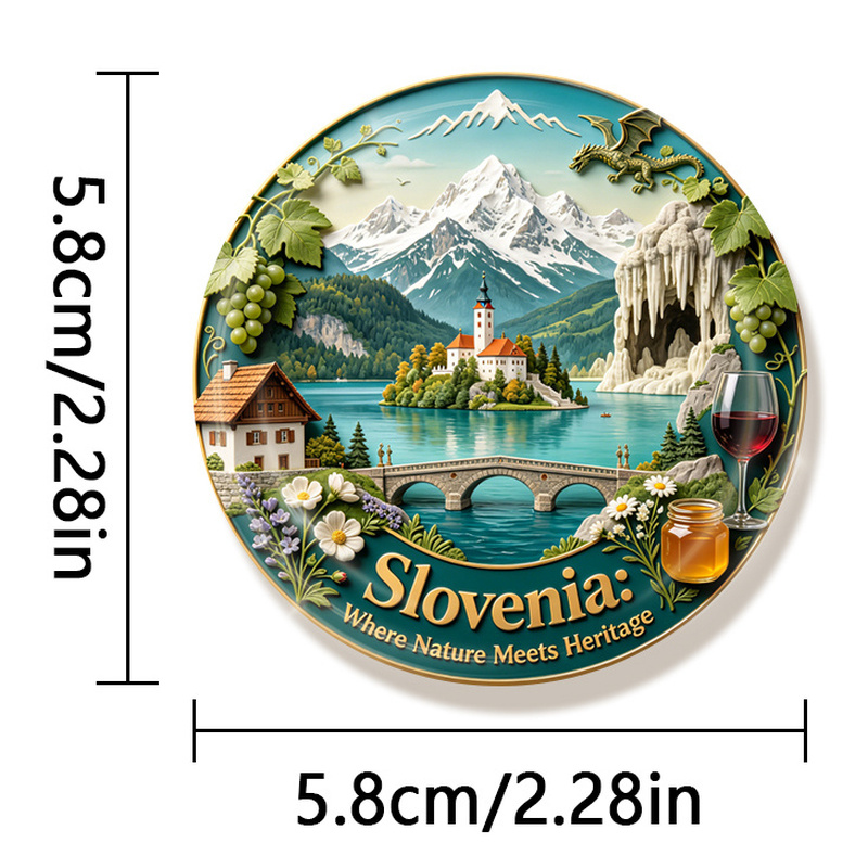 TEMU 1 stuk 2D platte Slovenië: Waar natuur en samenkomen duurzame ronde koelkastmagneet, geschikt voor het bevestigen van foto's, ansichtkaarten,