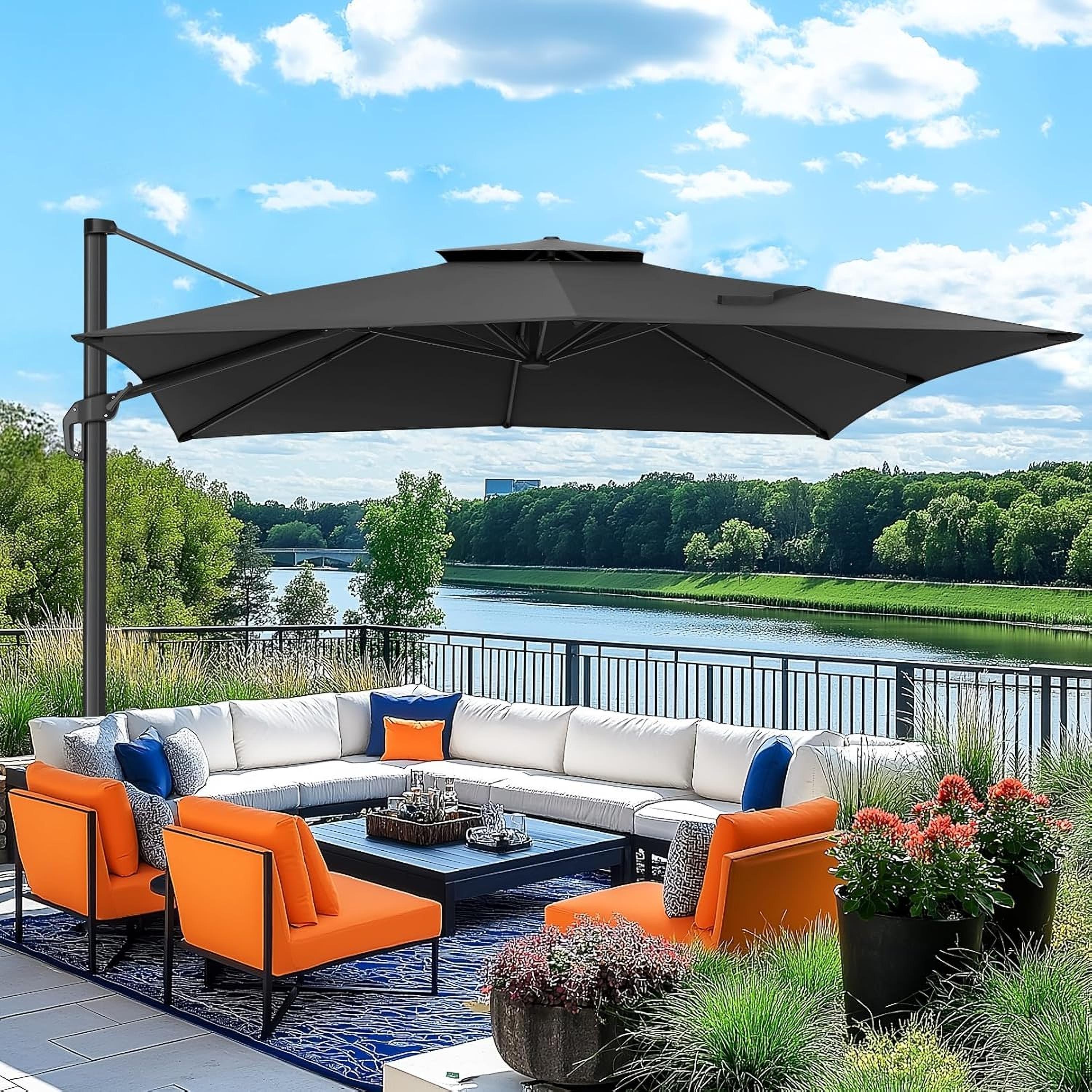 10ft Heavy-Duty Outdoor Cantilever Parasol with, Large Rectangular Offset Umbrella - 360° Rotating Canopy, Tilt Mechanism & Heavy-Duty Aluminum Frame for Patio, Deck, Balcony, Pool (Compatible with most roofs)