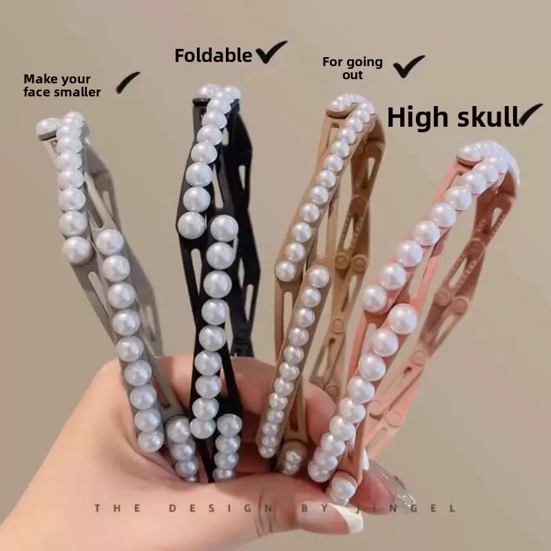 4 шт. Жемчужная складная повязка на голову для женщин, новая модель 2026 года, регулируемая с зубцами, нескользящая заколка для волос для путешествий, милая и очаровательная