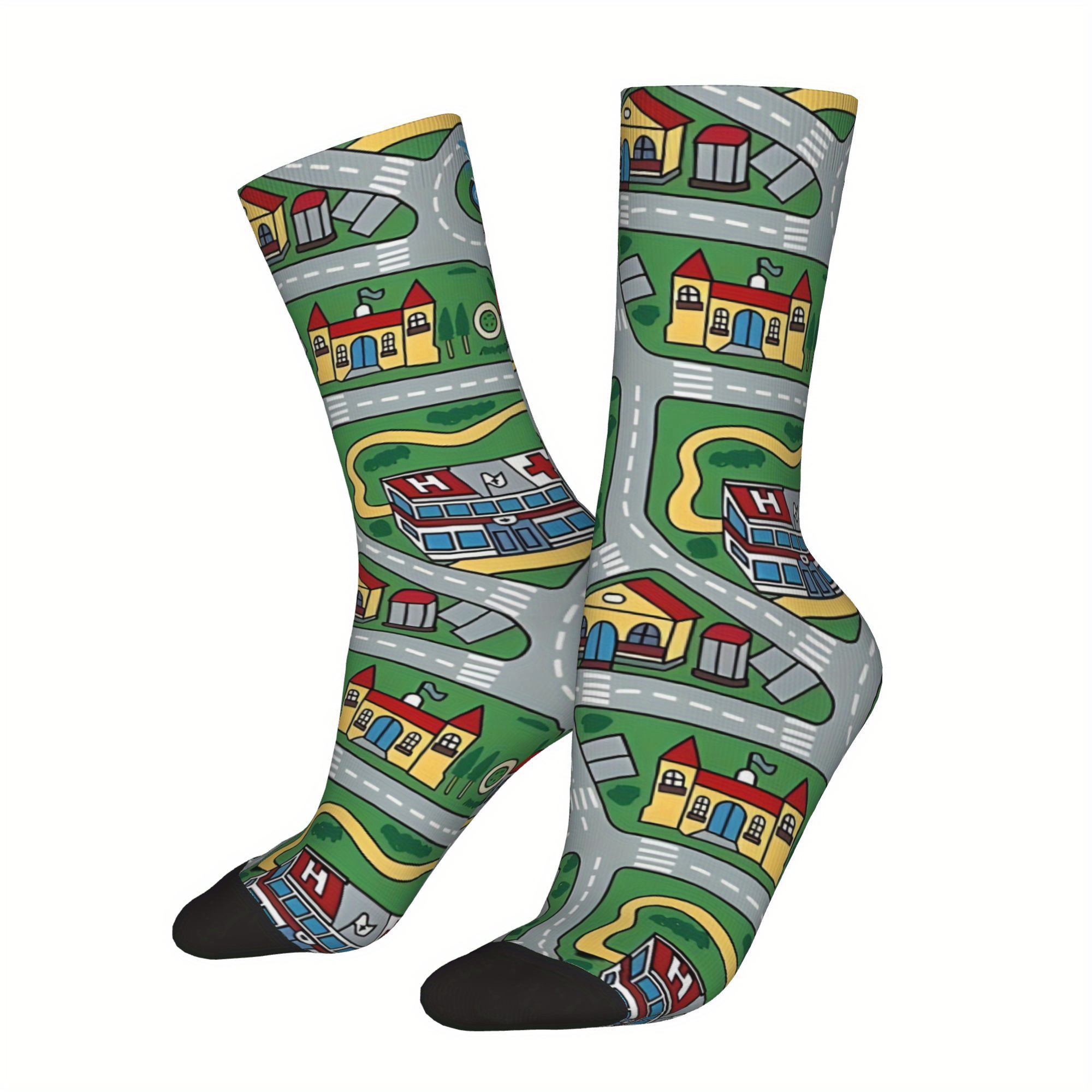 TEMU 1 Pair Hip Hop Retro Carpet Road 90s Nostalgic Toy Crazy Men's Compression Socks Unisex Harajuku Pattern Printed Funny Novelty Happy Printing