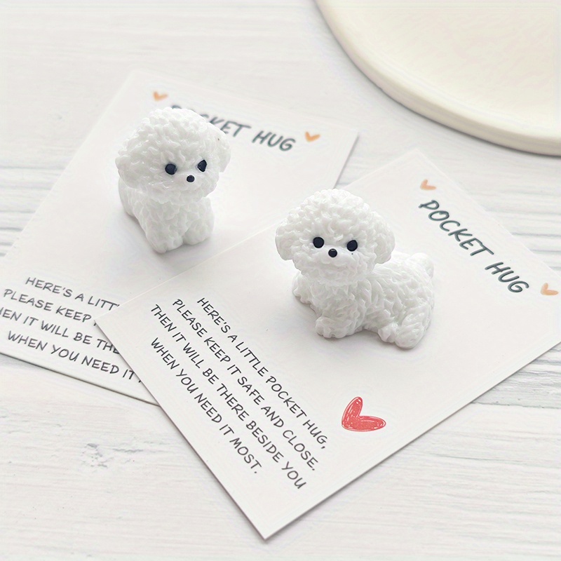 

White Puppy Pocket Hug Card - Resin Dog Token With "here's A Hug" Message - Ideal For Christmas, Weddings, & Gifts - Keepsake For Collectors & Animal Enthusiasts