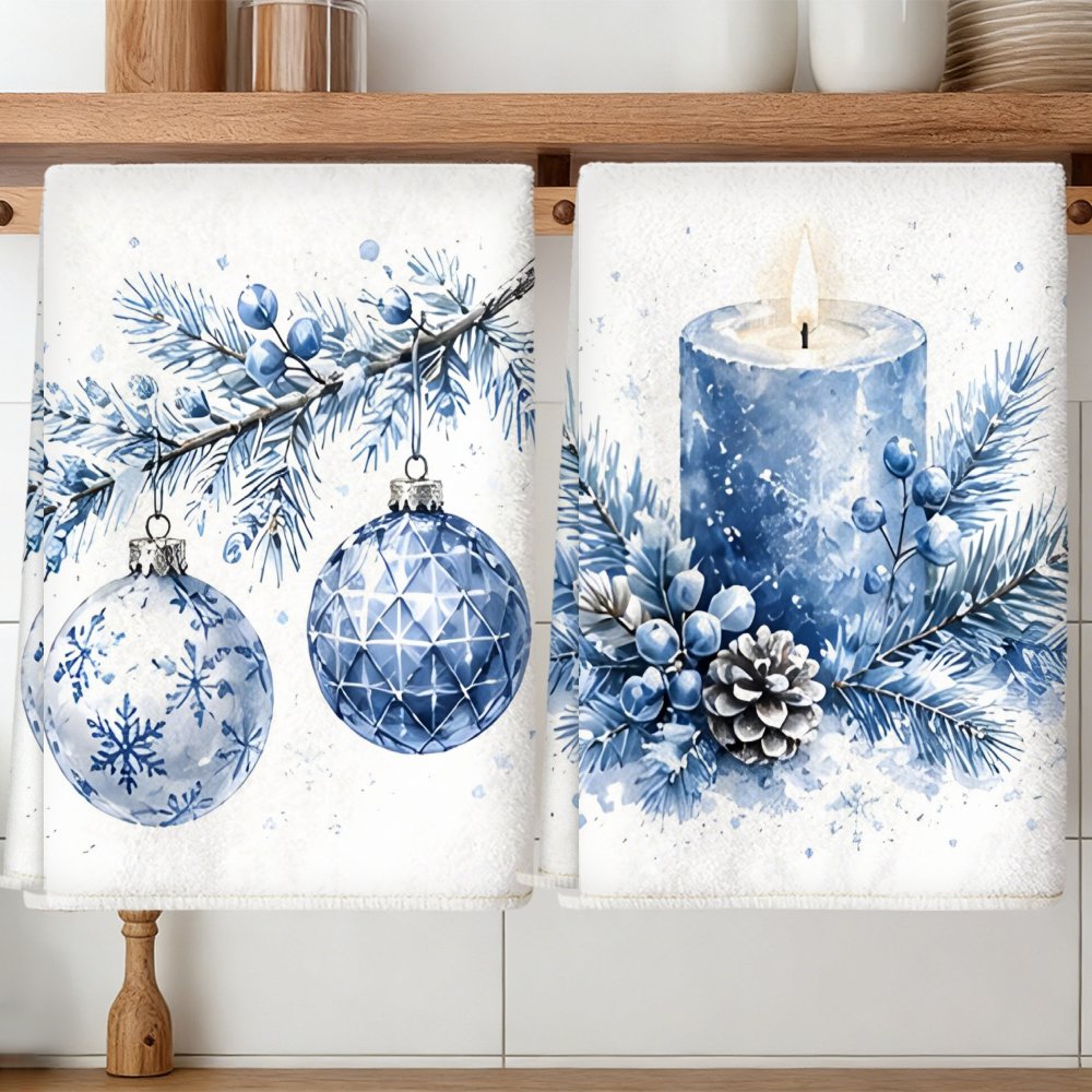 TEMU 2pcs Kitchen Towels, Soft Absorbent Microfiber Tea Towels, Decorative Housewarming/birthday Gifts For Mom, , Neighbors, Christmas Kitchen Blue