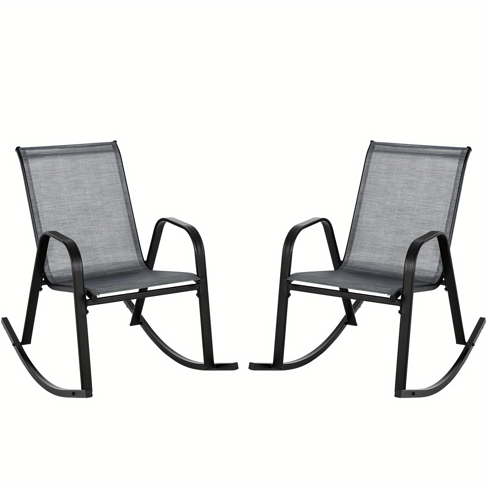 TEMU Multigot Set Of 2 Outdoor Rocking Chairs, Featuring Breathable Seats And Backs, Sturdy Metal Support, And , Perfect For , Poolside, Or Garden