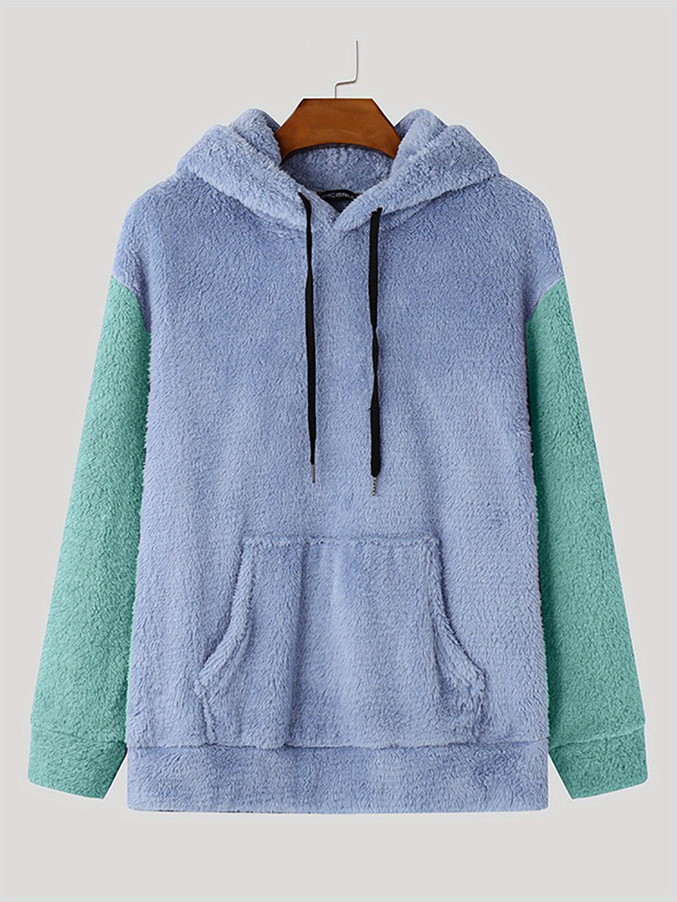 *'s Cozy Fuzzy Bear-Ear Hoodie Color Block Design, Loose Fit Streetwear  Pullover with Drawstring Hood Front Pocket, Machine Washable K