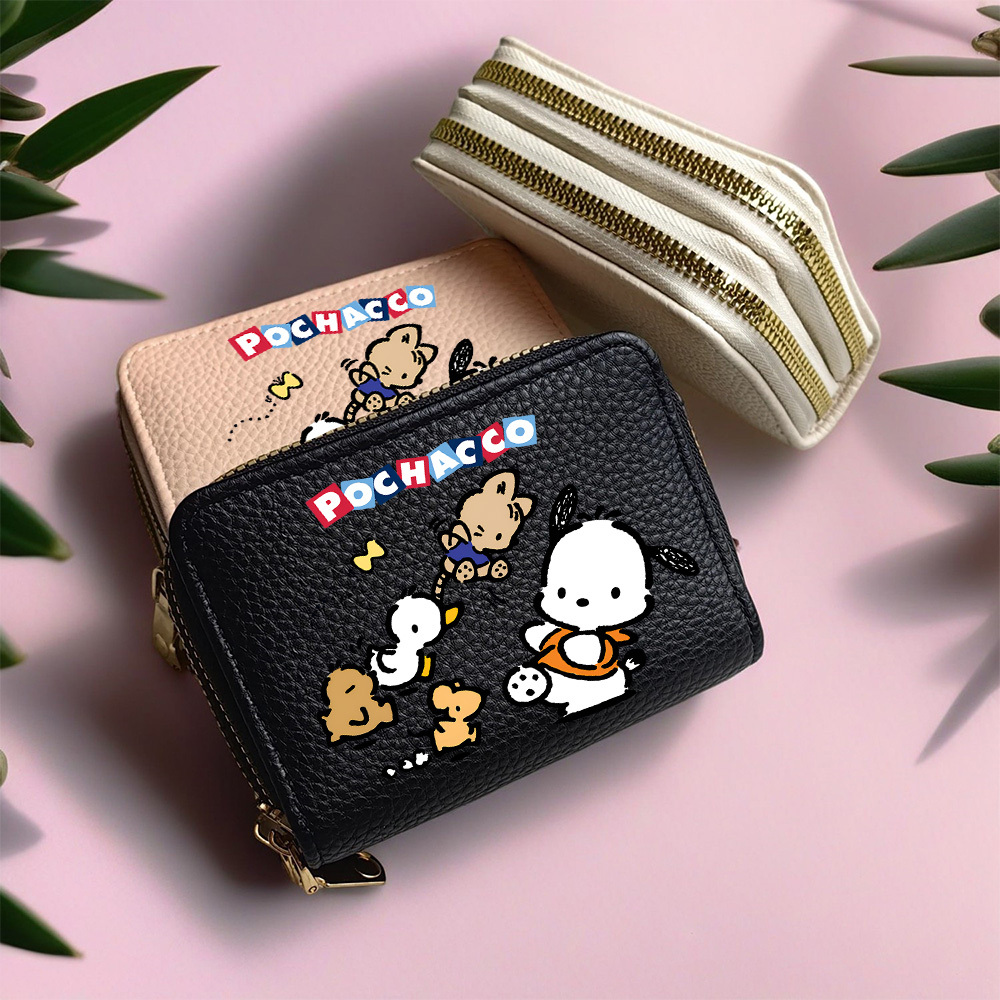 

Sanrio Large Capacity Wallet - Minimalist Solid Color, Zippered Accordion-style Coin Purse For Women