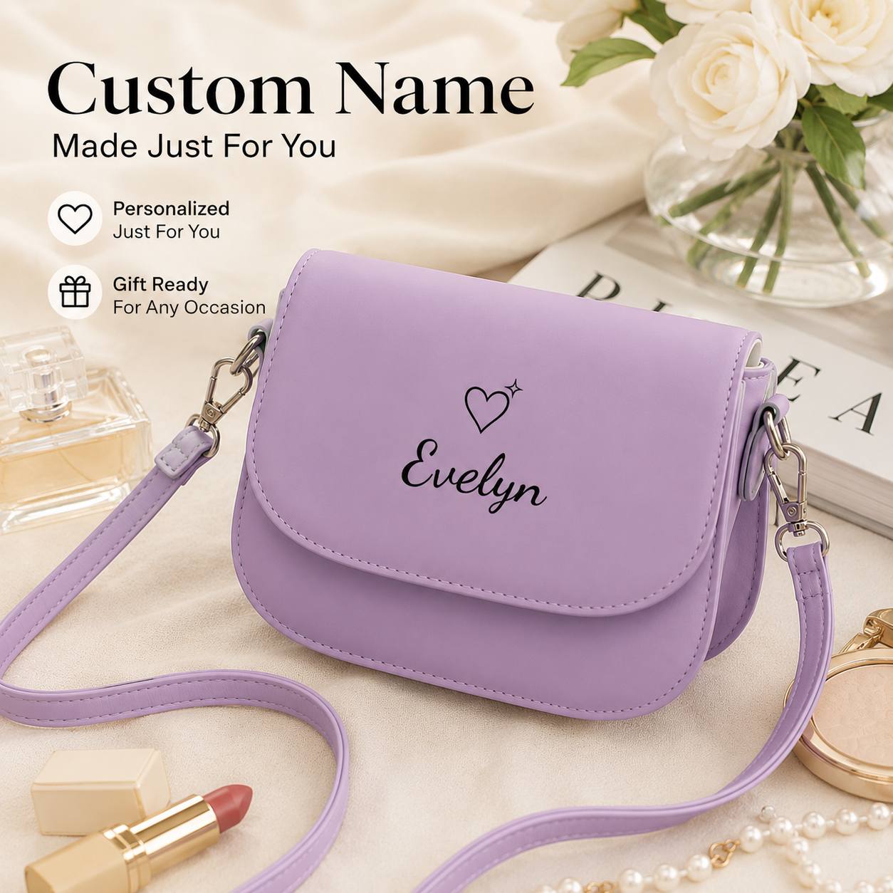 TEMU Personalized Custom Text Minimalist Square Crossbody Purse, Spring Shoulder Bag With Adjustable Strap And Special Buckle, Great Gift For