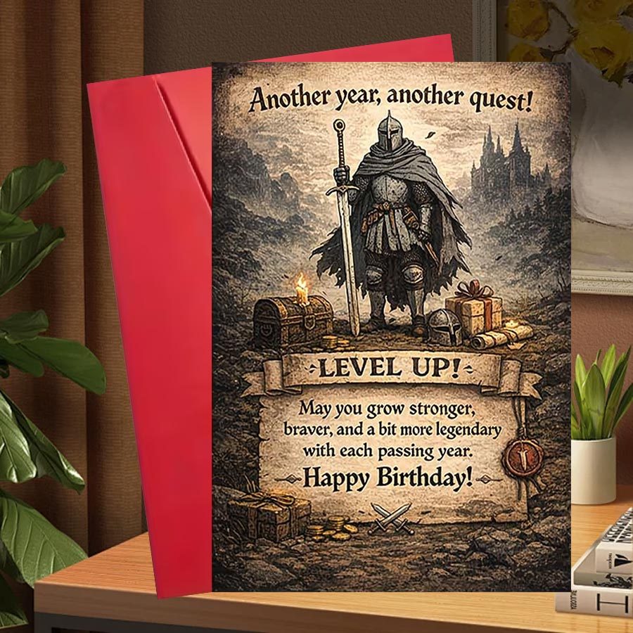 TEMU A Single Piece Birthday Card Featuring A Medieval Knight Theme For Gamers, Celebrating A Birthday With A Vibe. Ideal For , , Or Anyone Who Rpgs,