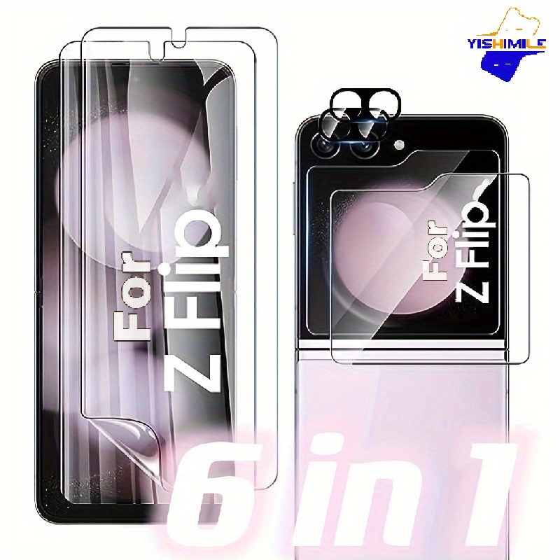 E-shop [6-in-1] Displayschutz-Set für Samsung Z Flip 4 / Z Flip 5 / Z Flip 6 / Z Flip 7: 2 flexible TPU-Innenschutzfolien, 2 glänzende, gehärtete